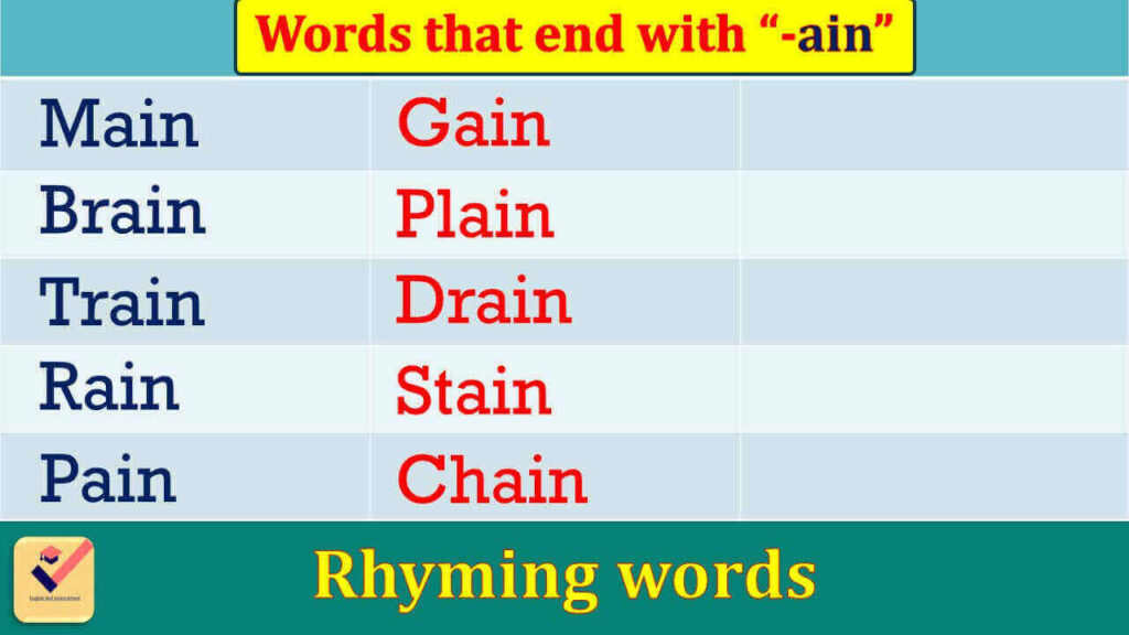 Rhyming words that end with "ain"